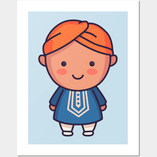 Cute Indian Groom in Traditional Clothing Cartoon Posters and Art